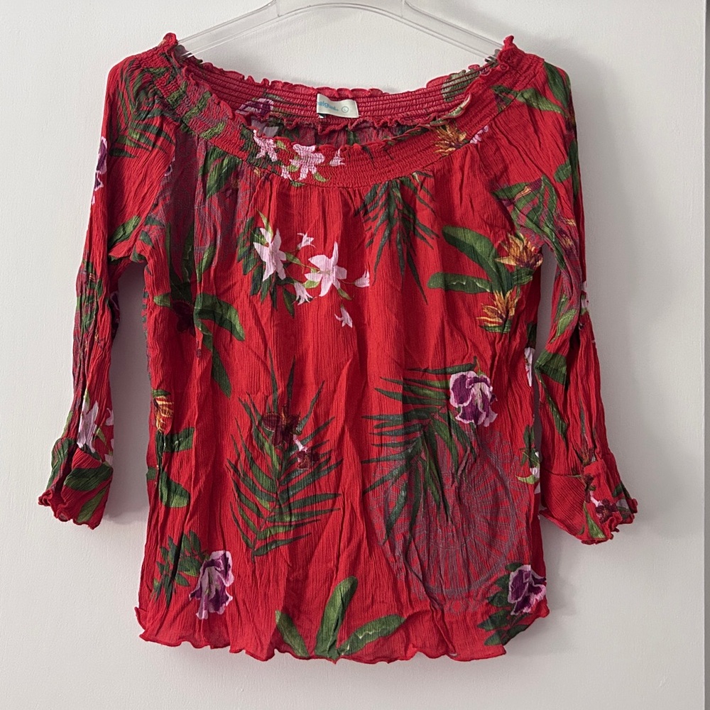 Desigual Smocked Blouse with Cuffed Sleeves